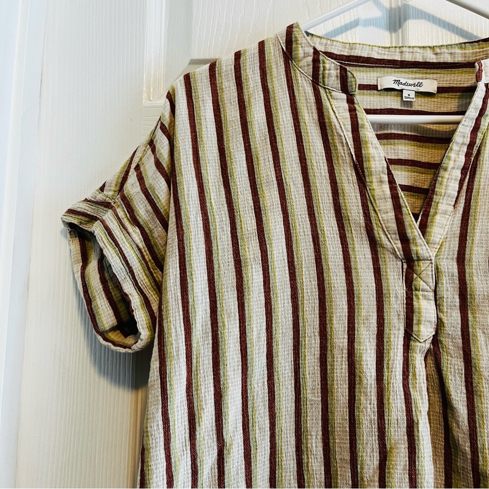 Madewell Women's Striped Blouse - Brown and Cream - Picture 4 of 7